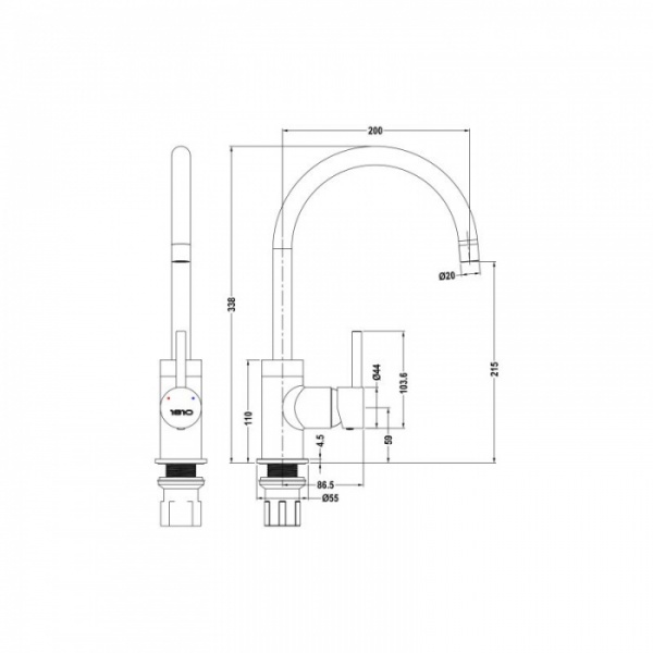 Courbe Curved Spout Kitchen Tap - Black